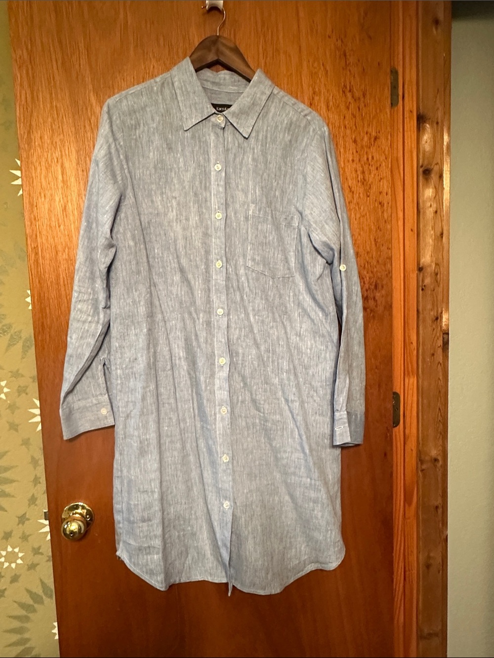 Karen Kane Chambray Button-Front Shirt Dress in Light Blue